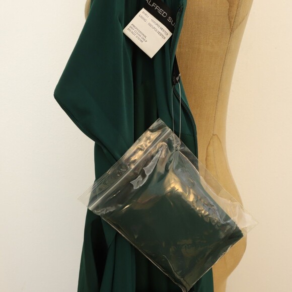 Alfred Sung V-Neck 3/4 Sleeve Jersey Mikado Belted Gown 0 Hunter Dress NWT B71 - Picture 6 of 6